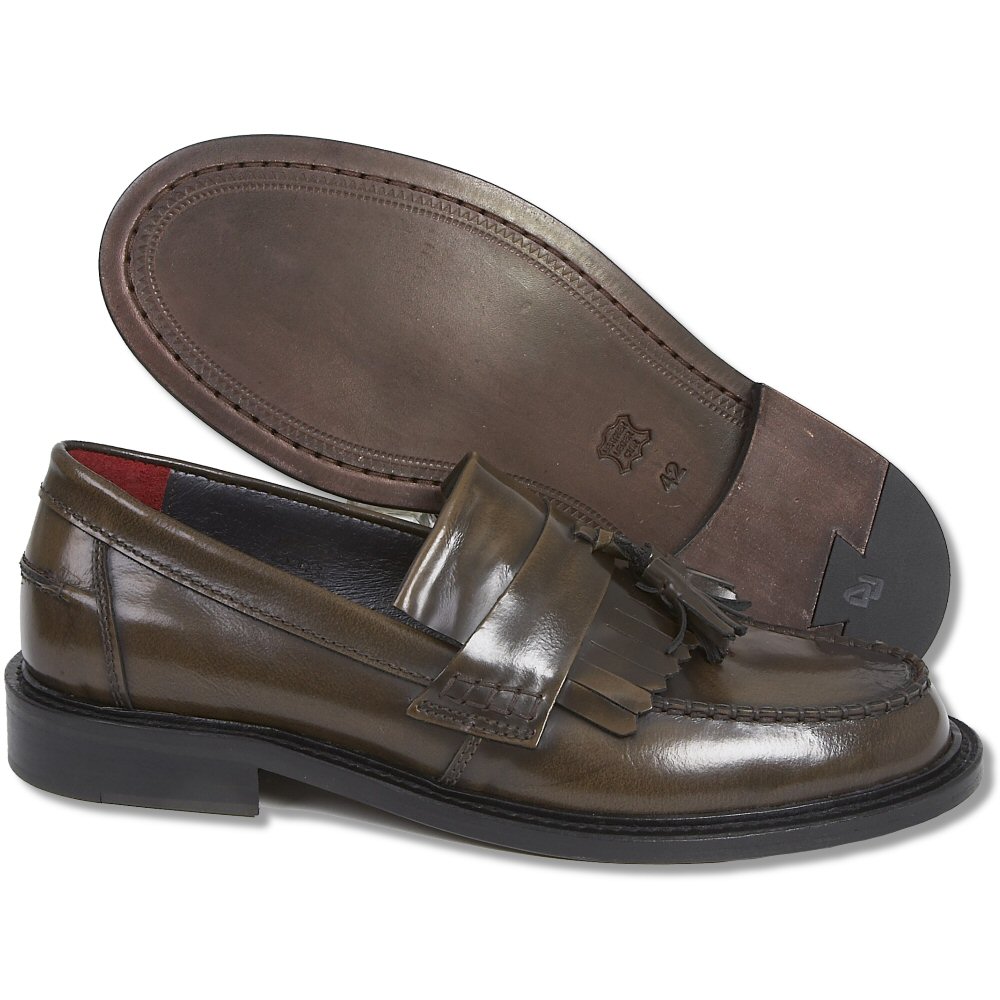 Delicious Junction Mod Retro 60's Leather Tassel Loafers Shoes Olive